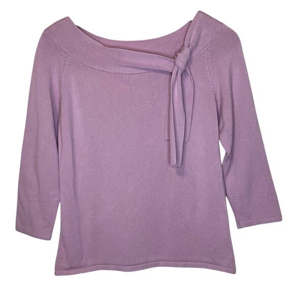 VTG Fred David Side Neck Tie Open Neckline 3/4 Sleeve Purple Blouse Size Medium - Picture 1 of 11